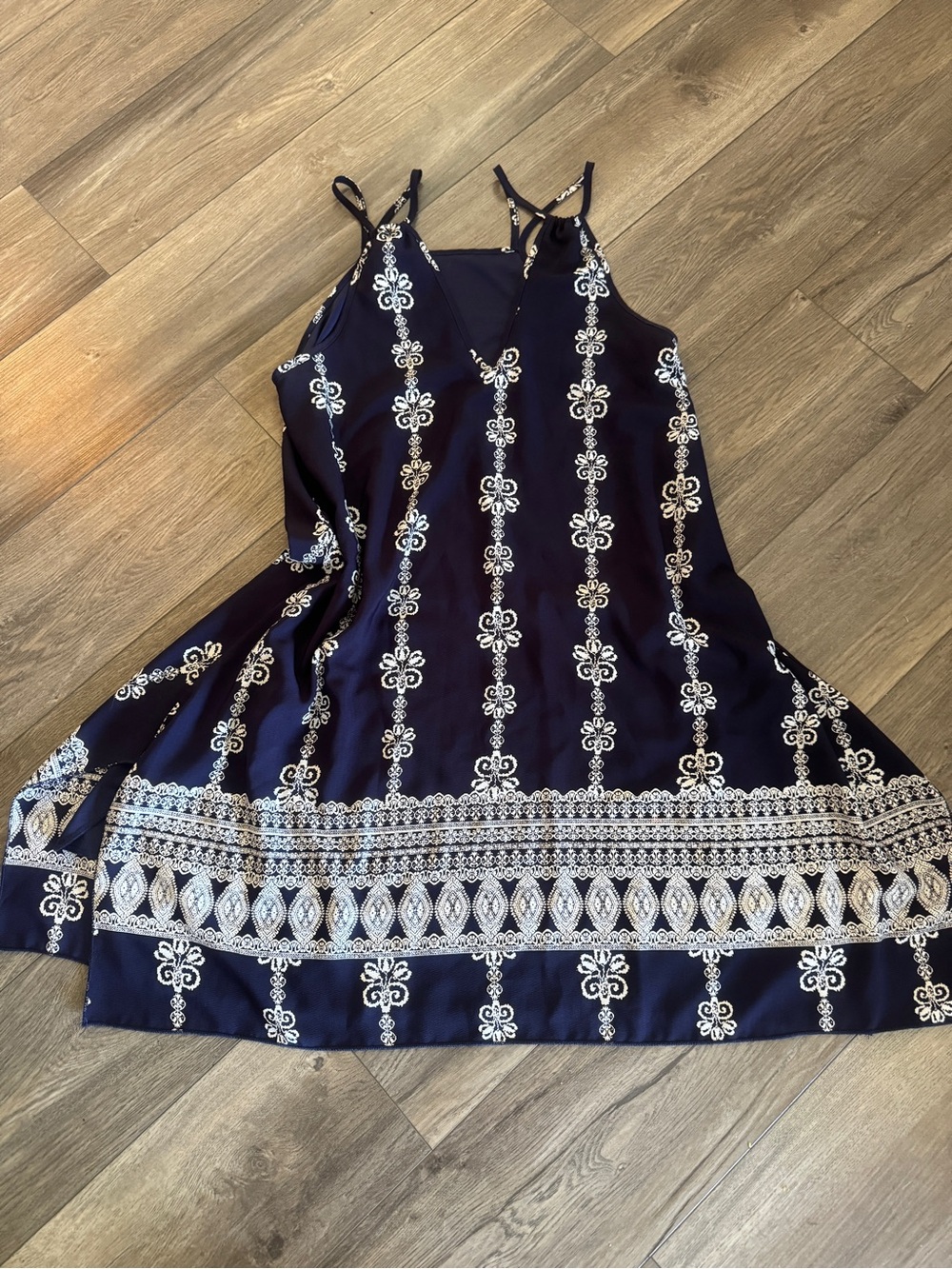 Dina Be Navy Blue Bohemian Medallion Halter Dress Large
